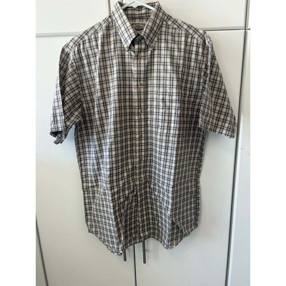 Weekends Only Mens Plaid Short Sleeve Button Down Shirt Grey Tan Medium